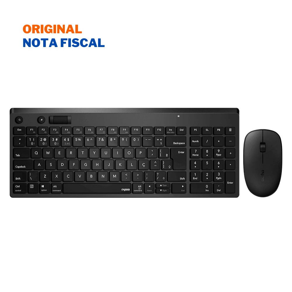 Teclado e Mouse Combo Sem Fio Dual Mode Bluetooth + Wireless 2.4GHz Rapoo 8050T RA003 Garantia 5 ano