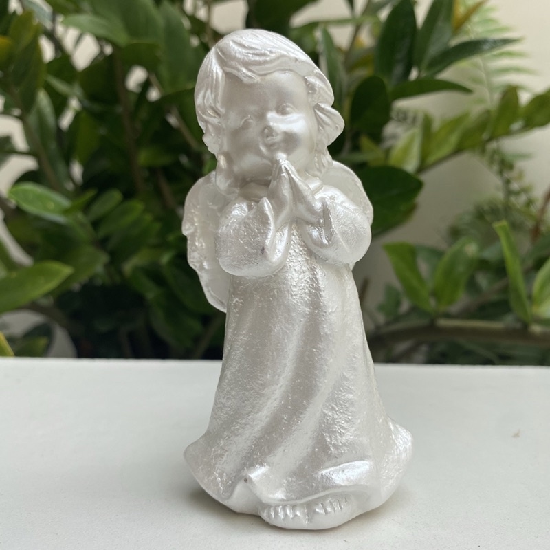 kit 15 Anjo Branco Perolado Delicado 12cm Gesso Anjinho Lembrança