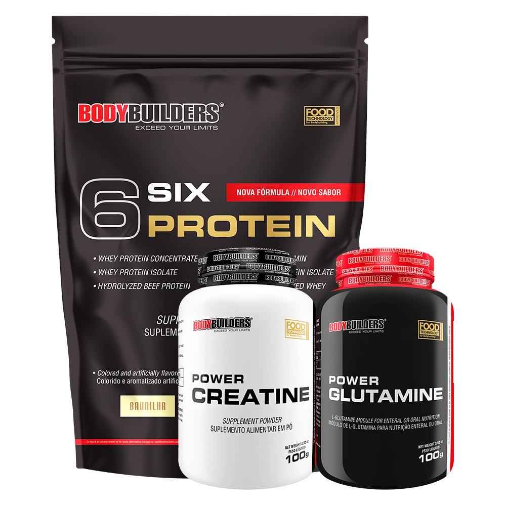 Kit 6 Six Protein 2kg + Power Creatina 100g + Power Glutamina 100g - Bodybuilders em Oferta na Shopee