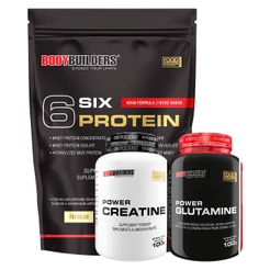 Kit 6 Six Protein 2kg + Power Creatina 100g + Power Glutamina 100g - Bodybuilders