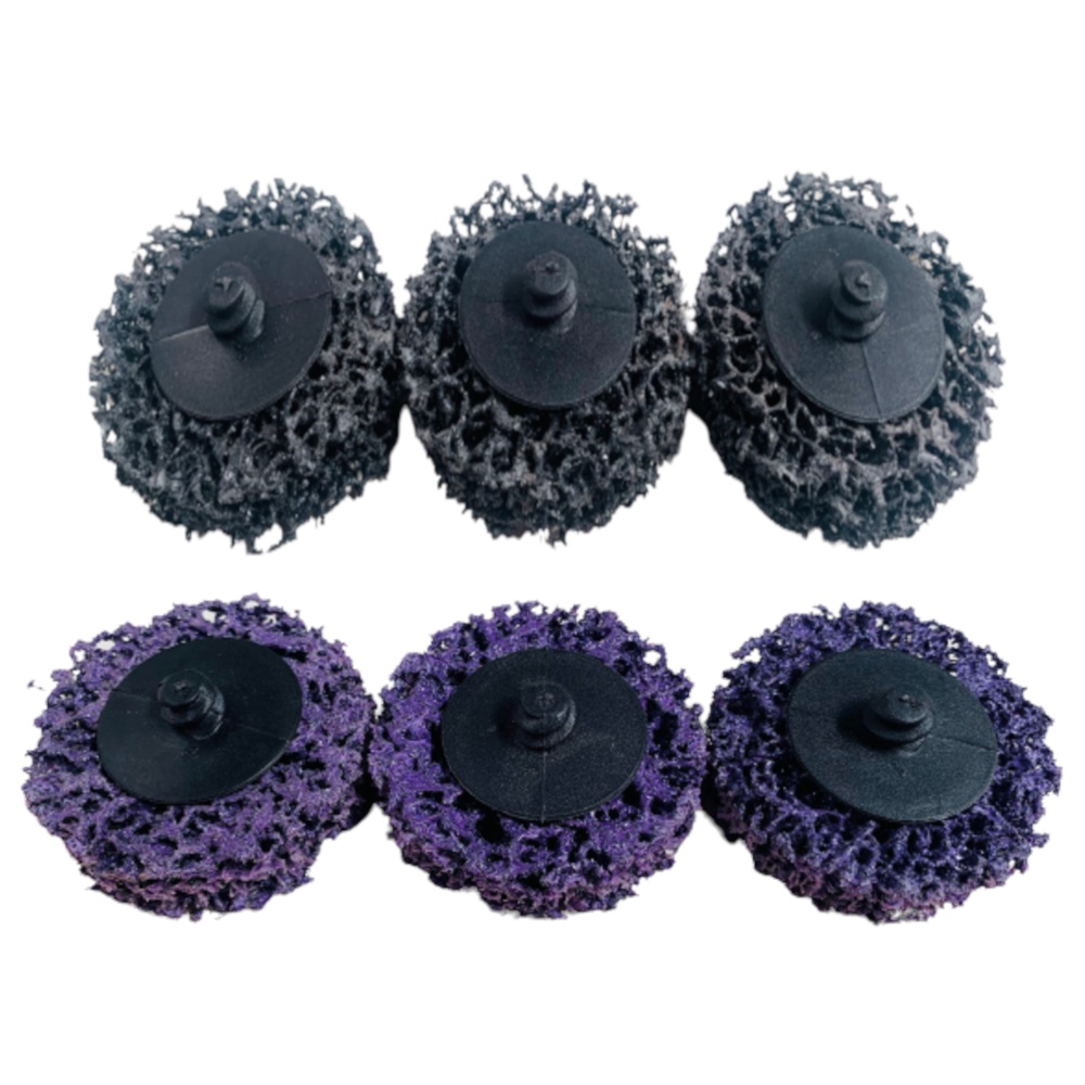 6x Disco roloc lixa troca rápida limpeza remoção de tinta oxidação de metal preto e roxo 3M 50mm