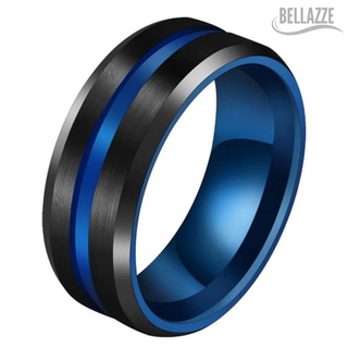 Anel Titânio Aço Inoxidável Preto Fosco Vinco Azul