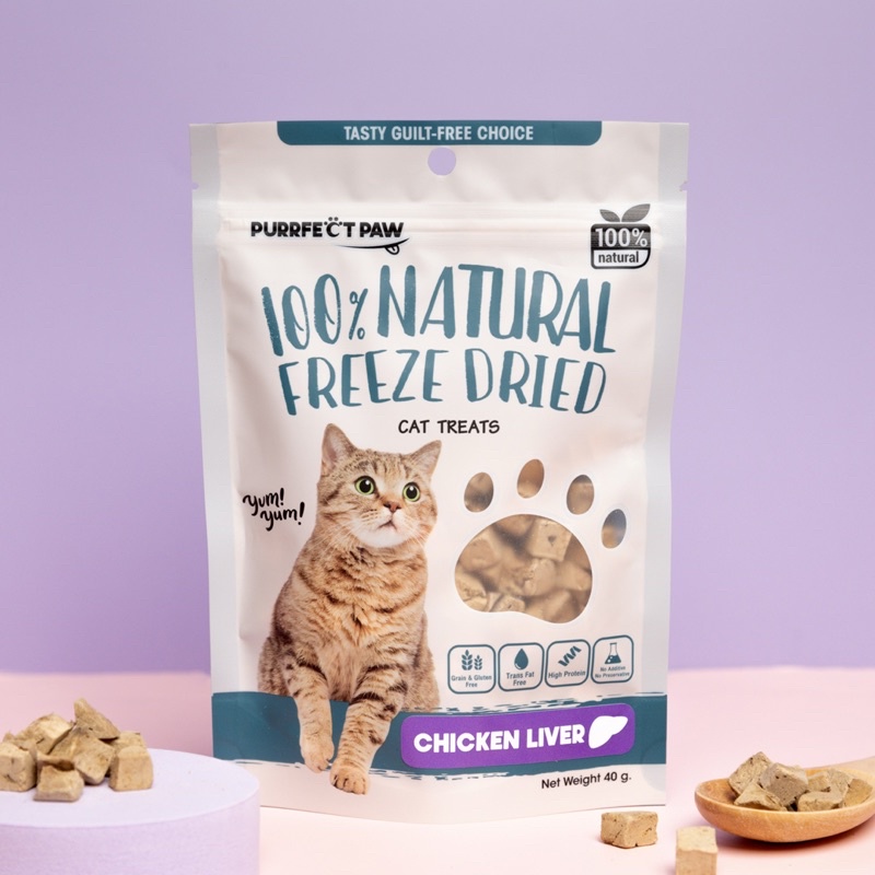 🐾 ขนมแมว ตับไก่ฟรีซดราย 100%(Purrfect Paw) ดีต่อสุขภาพ บำรุงขน ขนมแมวไม่เค็ม ขนมแมวฟรีซดราย Freeze dried แมว - ภาพที่ 3