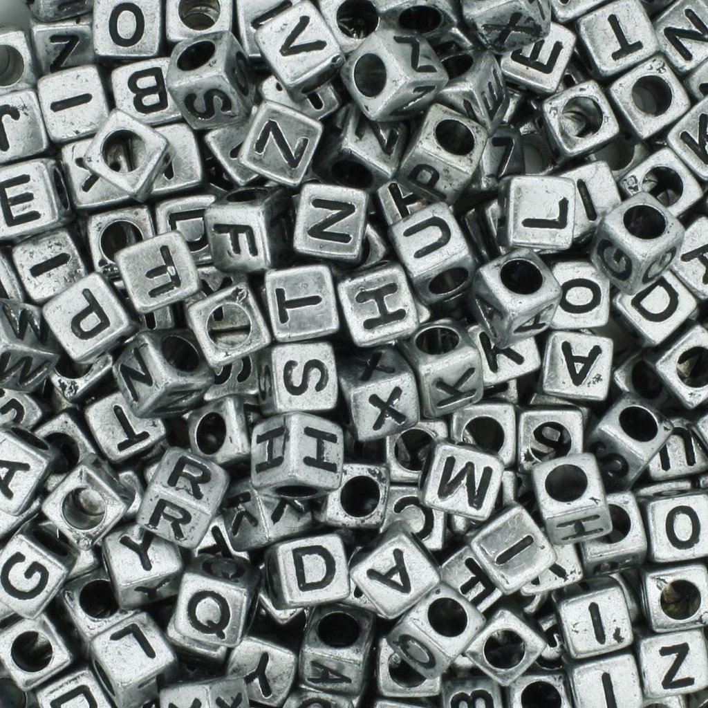 10 Peças de Miçanga Infantil Quadrado Prateado Letra A - M Preto Alfabeto 6mm em ABS Entremeio Furo Passante