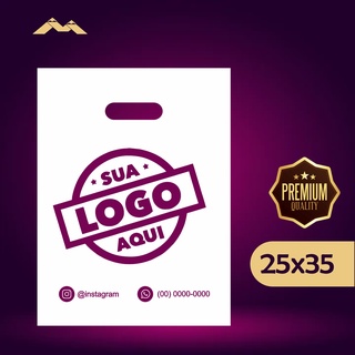 100 Sacola Plastica 25x35 personalizada com logo boca vazada/boca palhaço/alça vazada para camisa tshirt