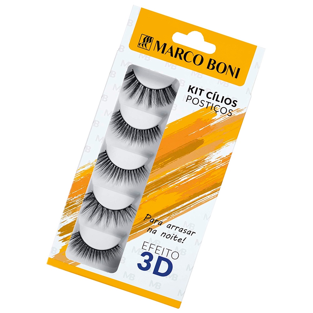 Kit Cílios Postiços Volumosos 3D Noite Marco Boni 5 Pares
