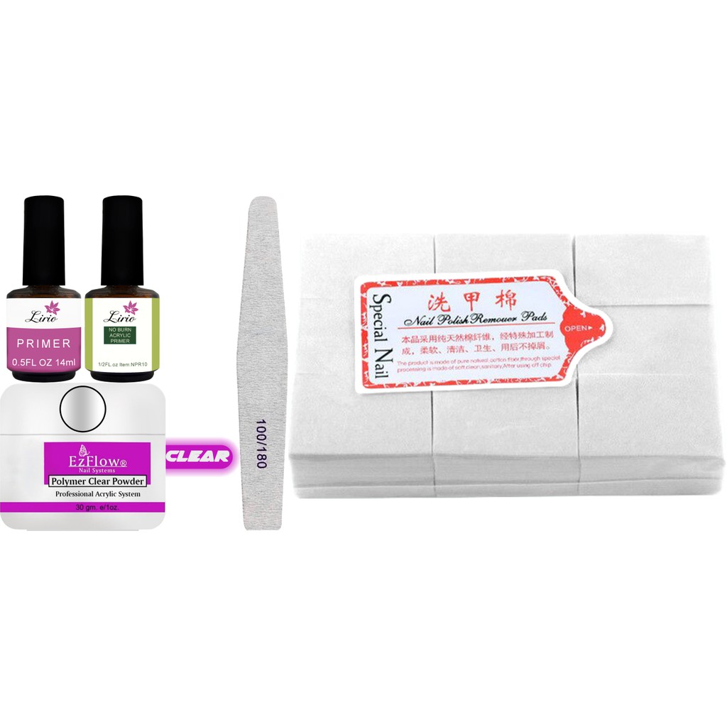 Kit Top Coat Primer Ácido Lixa Caixão Pó Acrílico Ezflow Algodão Prensado Japonês