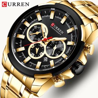 Relógio de Pulso CURREN de Quartzo Militar Esportivo Luxuoso com Cronógrafo Design Dourado/ Relógio Dourado Masculino