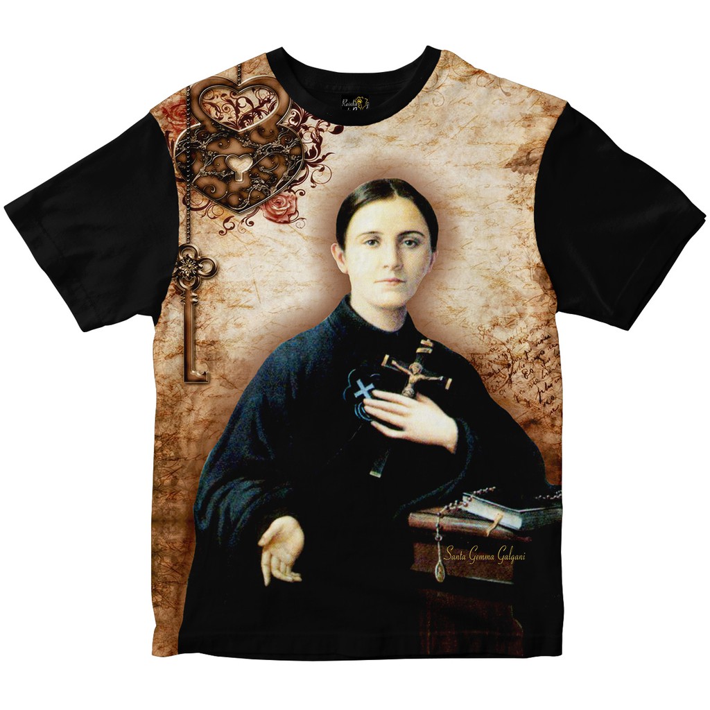 Camiseta Santa Gemma Galgani Rainha do Brasil Preta