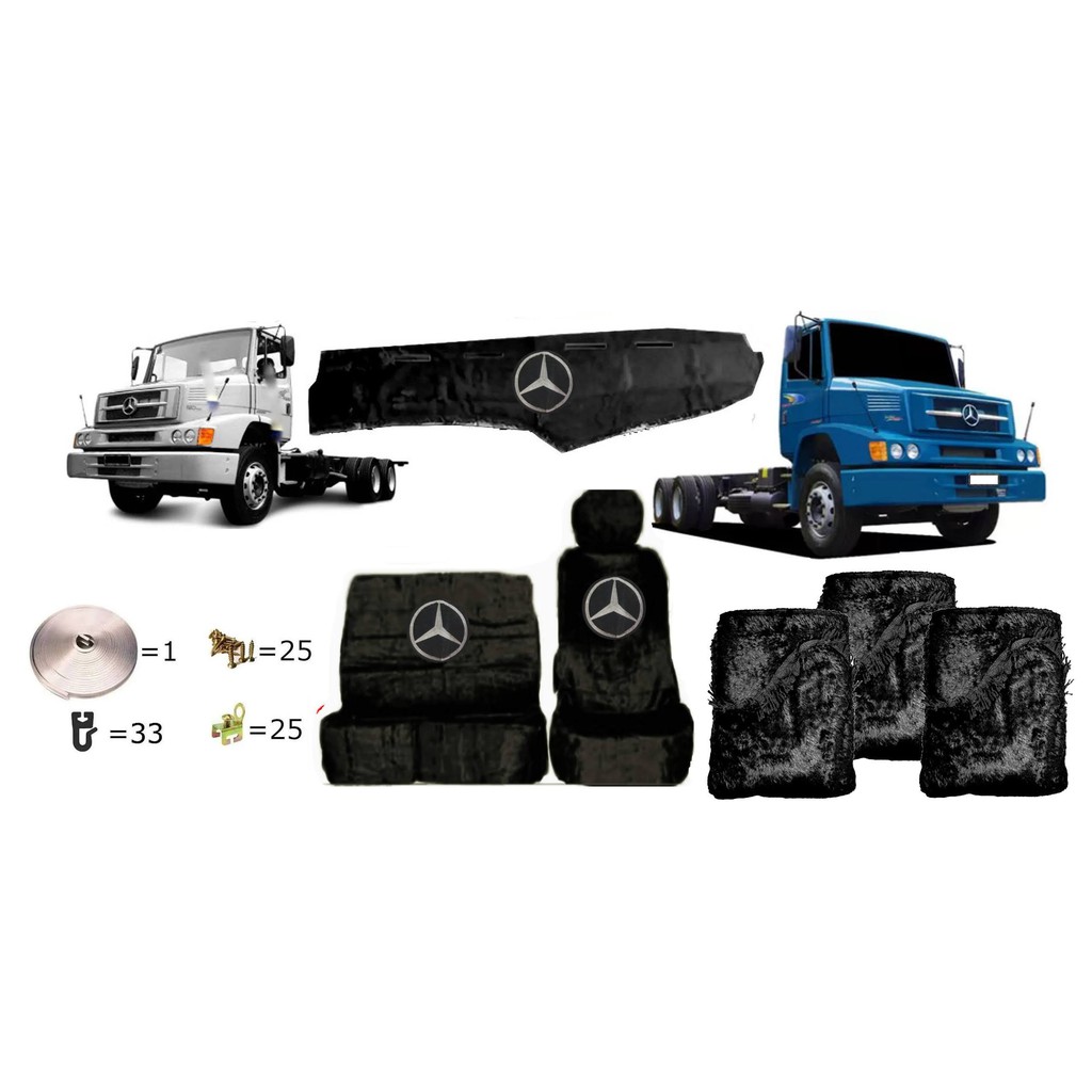 Capa para Bancos, Capa Painel com logo bordado e jogo de Cortinas em Pelúcia com Kit Instalação Ford Cargo 815