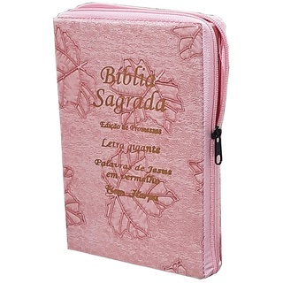 Bíblias Sagrada Letra Gigante C/ Harpa - Zíper - Palavras de Jesus em Vermelho - Rosa Claro folhas em Oferta na Shopee