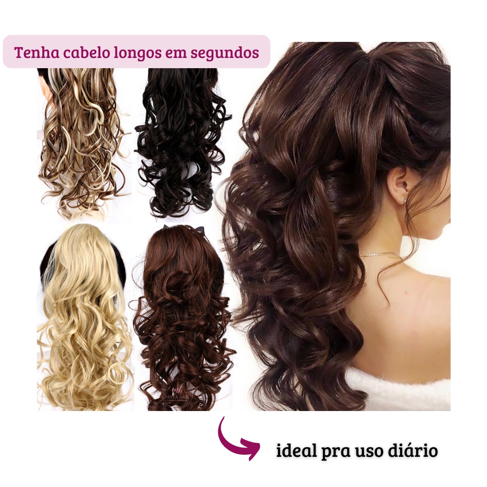 Aplique Rabo De Cavalo com Presilha 50cm Ondulado Cores