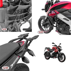 Suporte Baú Traseiro + Protetor de Motor e Carenagem + Protetor de Radiador Bajaj Dominar 200 - Scam