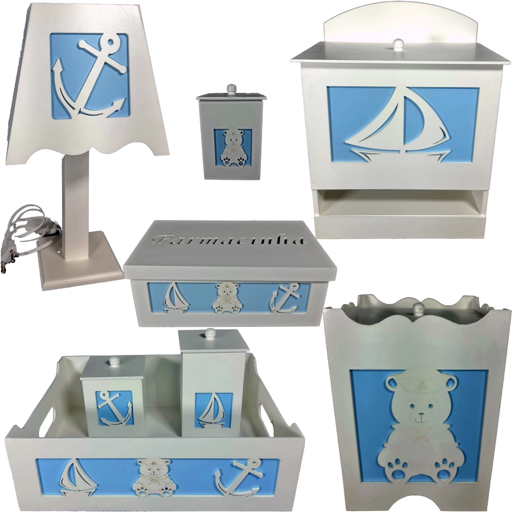 Kit Higiene Bebê Mdf 8 Pçs - URSINHO MARINHEIRO