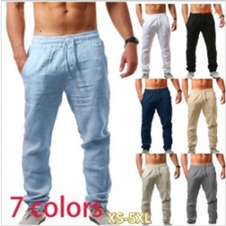 Calça Casual Masculina De Linho E Algodão Folgada Reta