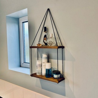 Prateleira Nicho Decorativo Sala Cozinha Quarto banheiro  Suspenso Imbuia Corda preta em Oferta na Shopee