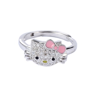 KAWAII Sanrio Desenho Anime Série Kitty Anel De Cristal Para Mulheres Anéis De Moda Fofo Diamante Completo Acessórios Baby Girl Gift