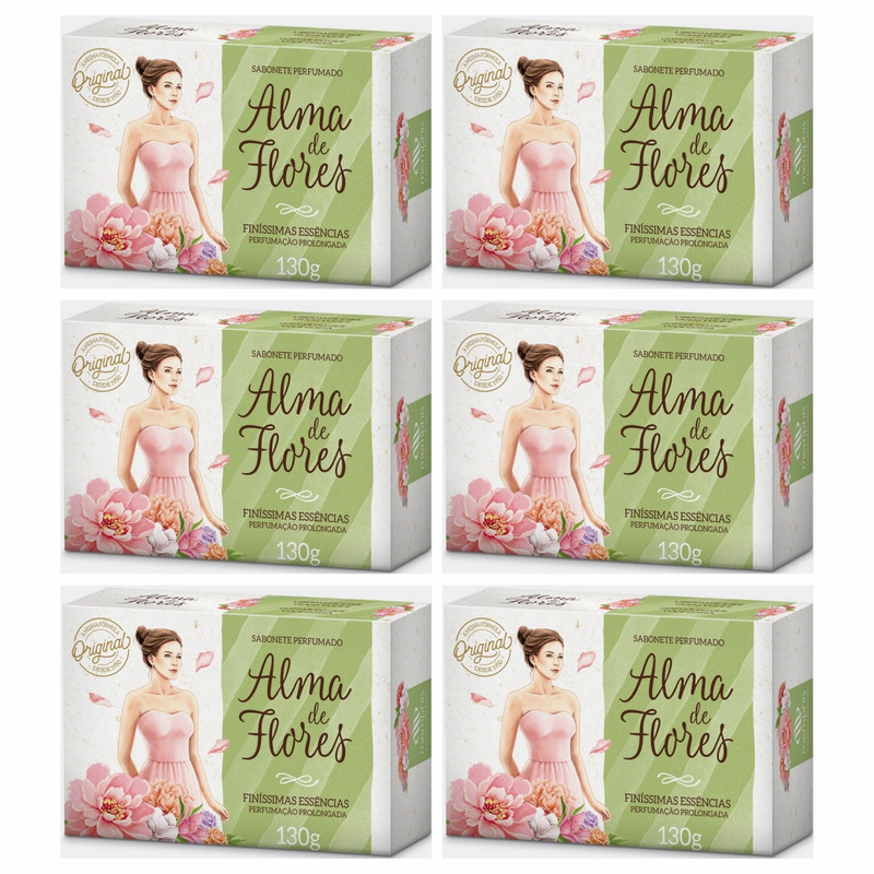 Kit 6 Sabonete Perfumado Alma De Flores Em Barra Original 130g