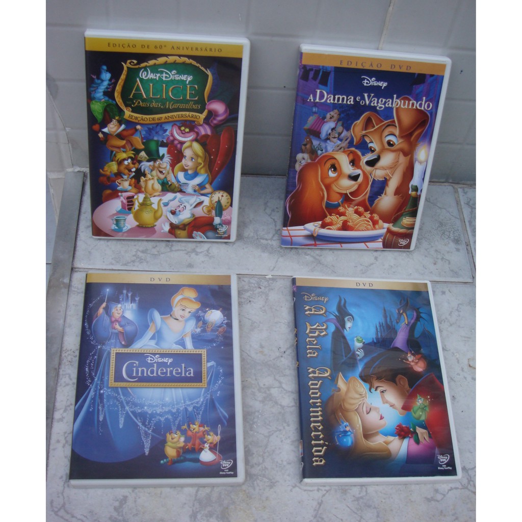 5 DVDs Pixar Short Films - primeiros curta metragens +  clássicos Disney - Alice no País Dama e o Vagabundo Cinderela Bela Adormecida