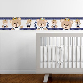 Papel De Parede Infantil Faixa Quarto Bebe Ursinhos Azuis