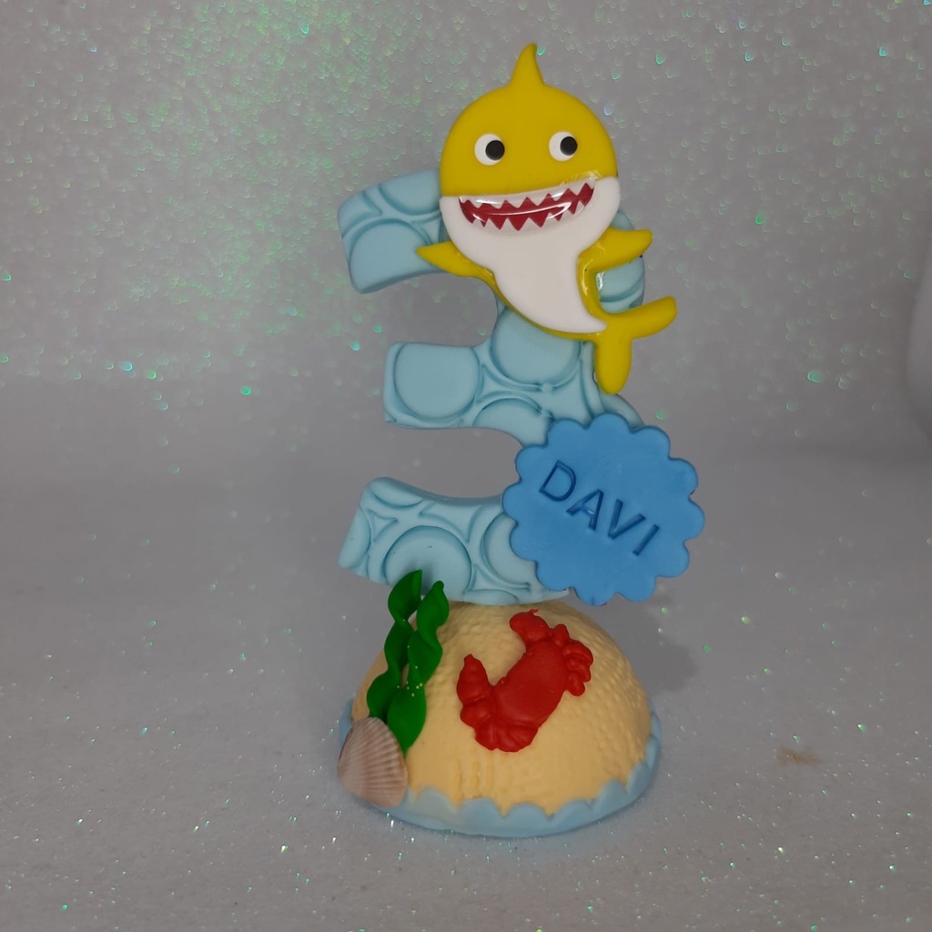 Vela De Biscuit Tema Baby Shark Com Nome em Oferta na Shopee