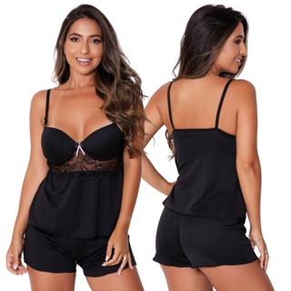 Baby Doll Lisbela com Bojo Feminino Liso Liganete Bojo Renda Roupa de Dormir em Oferta na Shopee