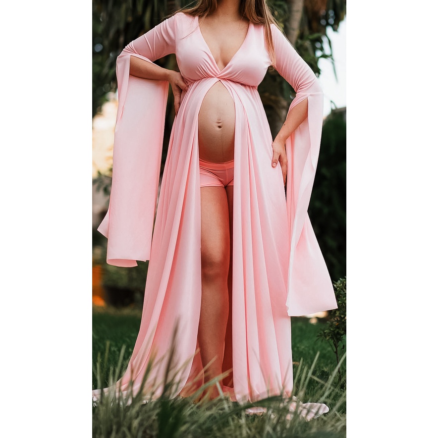 Vestido De Gestante Para Fotos, Com Shorts E Manga Longa G31 em Oferta na Shopee