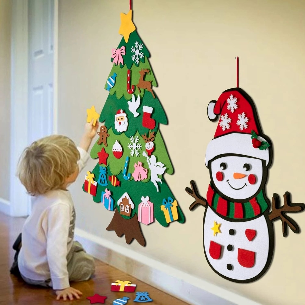 Feltro Faça Você Mesmo Árvore De Natal Pendurado Na Parede Presente Para  Menino Menina Porta Ornamento Decoração Baby Toys Montessori | Shopee Brasil
