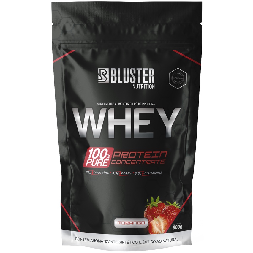 Whey 100% pure pouch Bluster morango 900 g