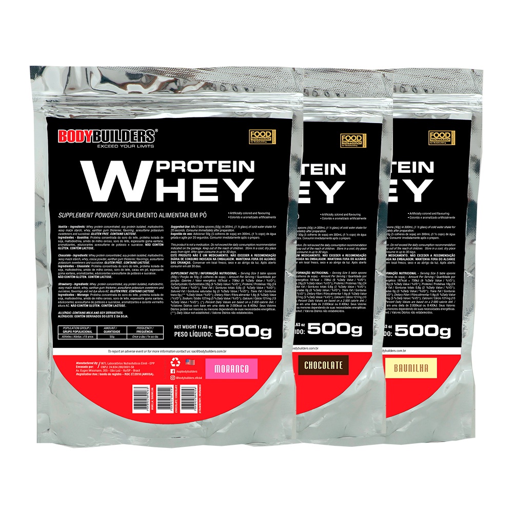 Kit 3x Whey Protein Concentrado em Blend Proteico Refil 500g - Bodybuilders