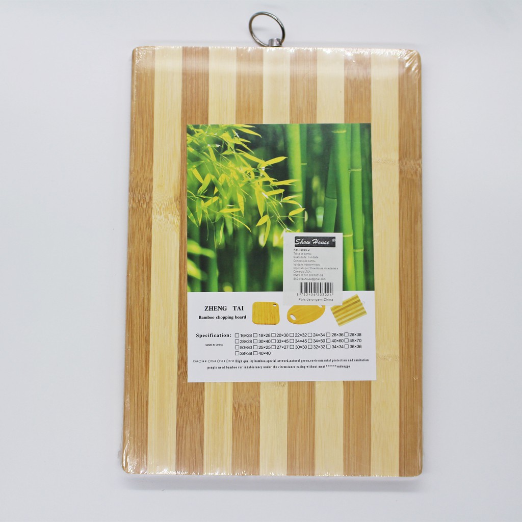 Tábua De Corte Prática, Resistente Bambu Com Cabo Metálico 30x20cm