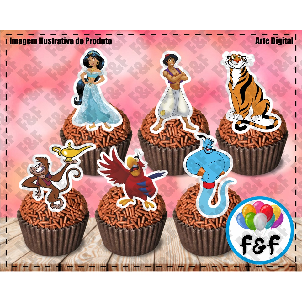 Toppers Tags Docinhos Doces Aladdin Jasmine Aladin Mod.01
