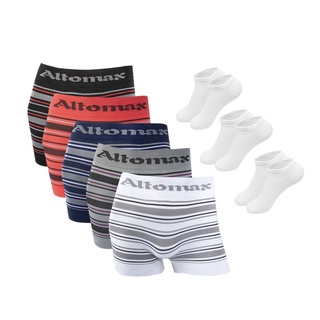 Kit 5 Cuecas Boxer Listrado Microfibra + 3 Meias M1 Altomax