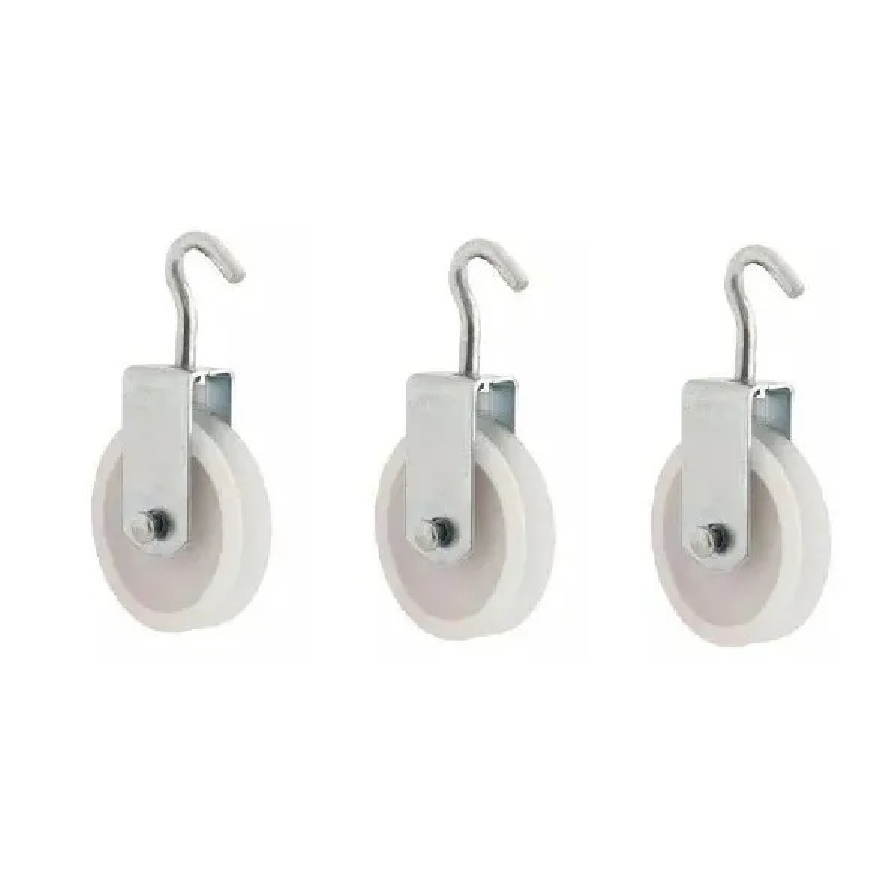 KIT 3 ROLDANA PLASTICA NYLON PARA VARAL 8cm COM GANCHO REFORÇADA