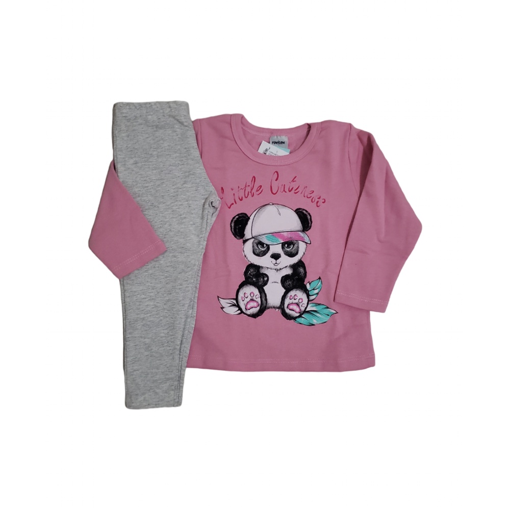 Conjunto Infantil de Moletom Menina Rosa Panda - Rovitex - Tam 2