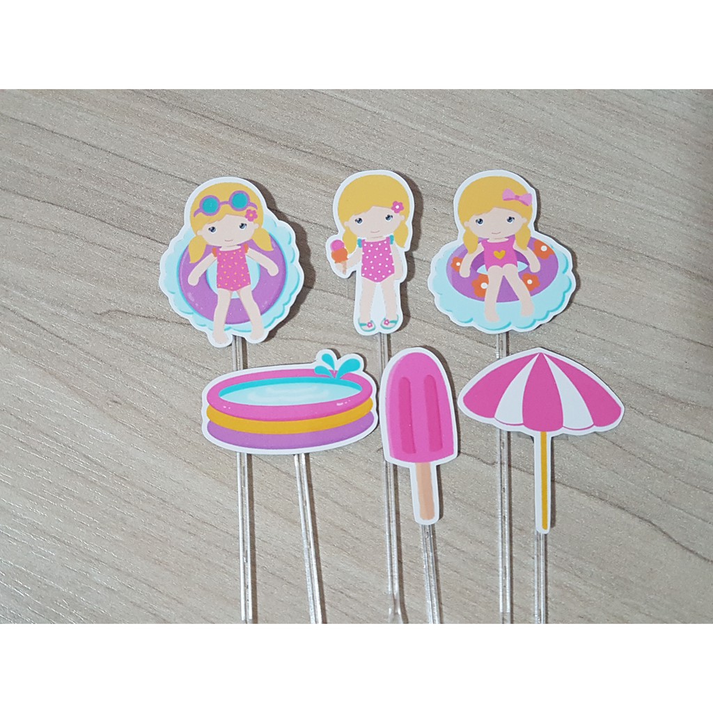 Toppers para doces docinhos festa infantil tema Piscina menina colorida menina loira
