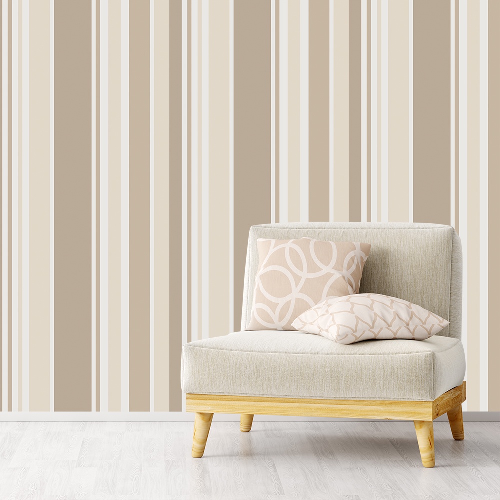 Papel de Parede Adesivo Listrado Bege Listras Lavável 019wap em Oferta na Shopee