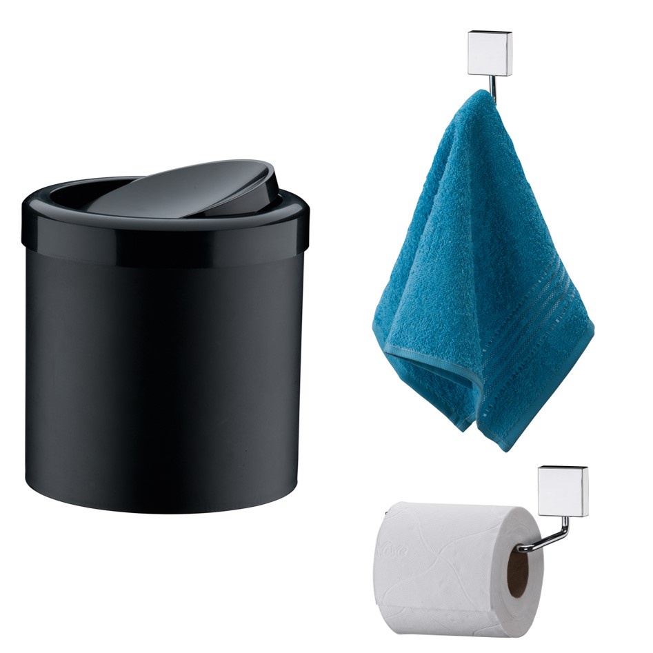 Kit Banheiro Inox Gancho Porta Toalha + Papeleira + Lixeira Basculante 5l - Future