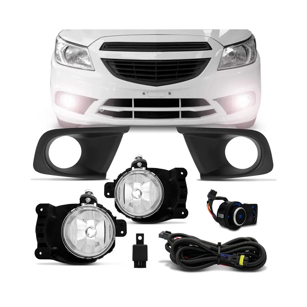 Kit Farol Milha Onix Prisma Joy 2017 2018 2019 Auxiliar Neblina + Moldura Preta CÓD.: SL-042710