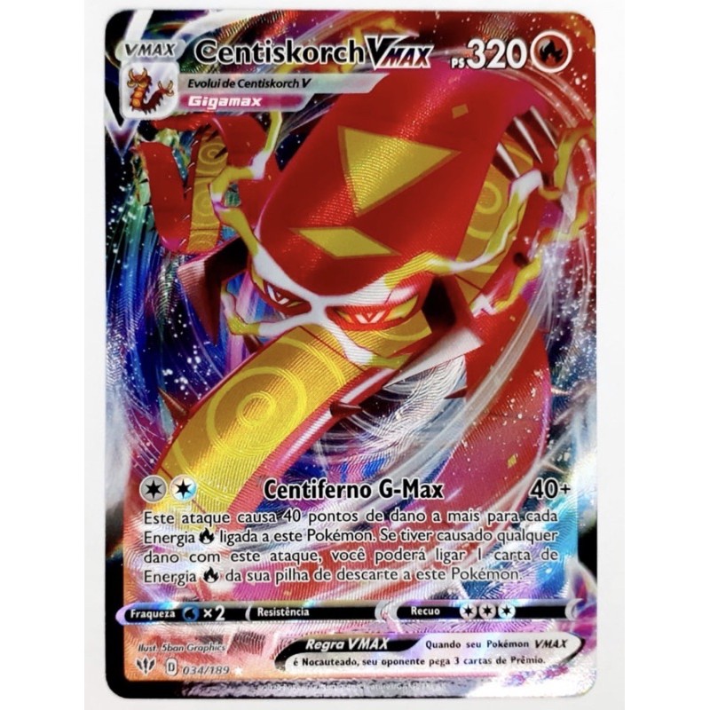 Carta 034/189 TCG Original Copag Pokémon Card Game Centiskorch Vmax Full Art Brilhante Foil Holográfico