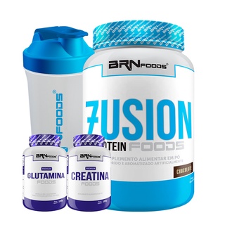 KIT Whey Protein Fusion Protein 900g + PREMIUM Creatina 100g + PREMIUM Glutamina 100g + Coqueteleira - BRNFOODS