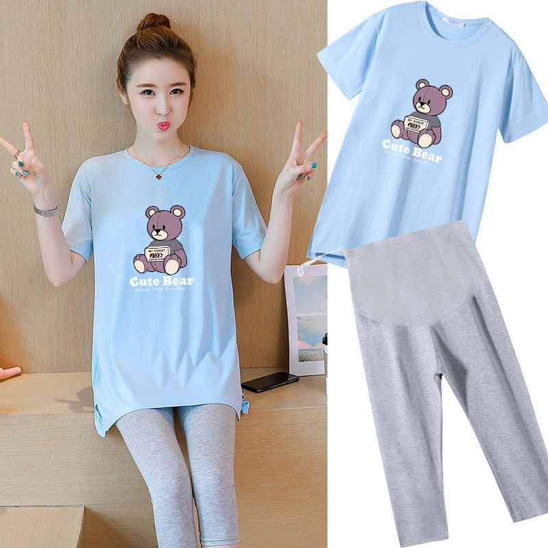 Camiseta Casual Solta para Mulheres Grávidas |   Conjunto de Camisa de Manga Curta para Gestante, Tamanhos Grande, Médio