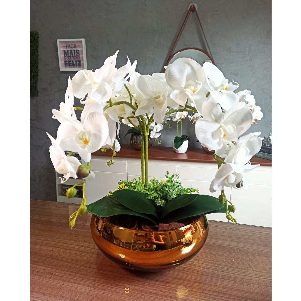 Vaso de vidro com orquídeas de silicone | Shopee Brasil