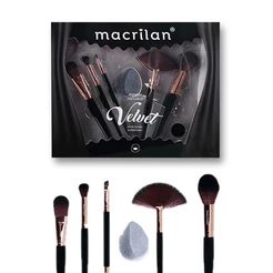 Kit Pinceis e Esponja Macrilan Velvet Preto Ed010a