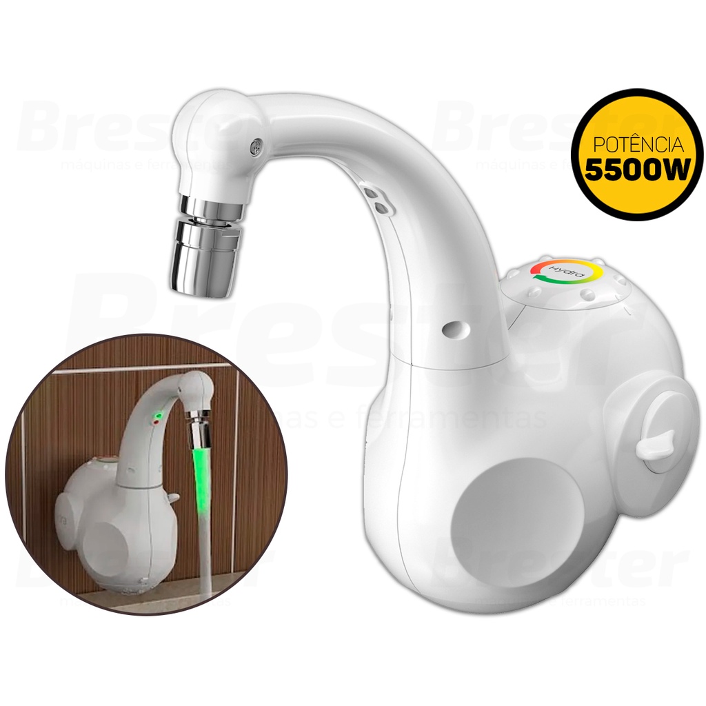 Torneira Elétrica Para Cozinha De Parede Articulada Lumen C/ Led Hydra 220v 5500w