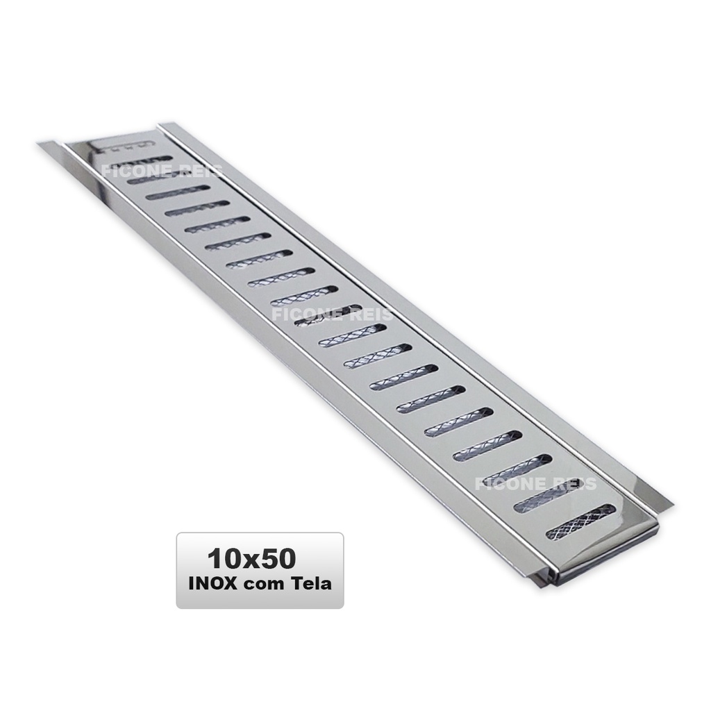 Ralo Linear Inox Polido Grelha e Porta Grelha 10x50 E Tela Anti Insetos