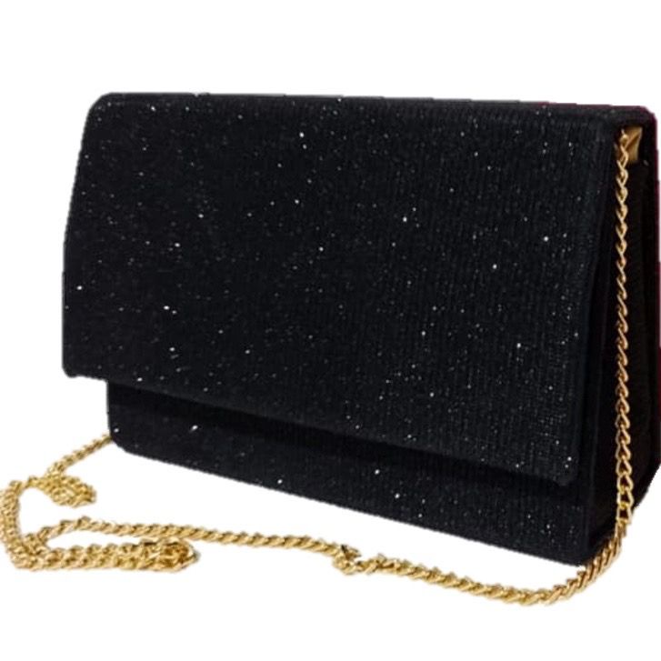 Bolsa Bolsinha de Mão Feminina com Corrente Transversal Preta Prata Dourada Couro Vinil Clutch Festa