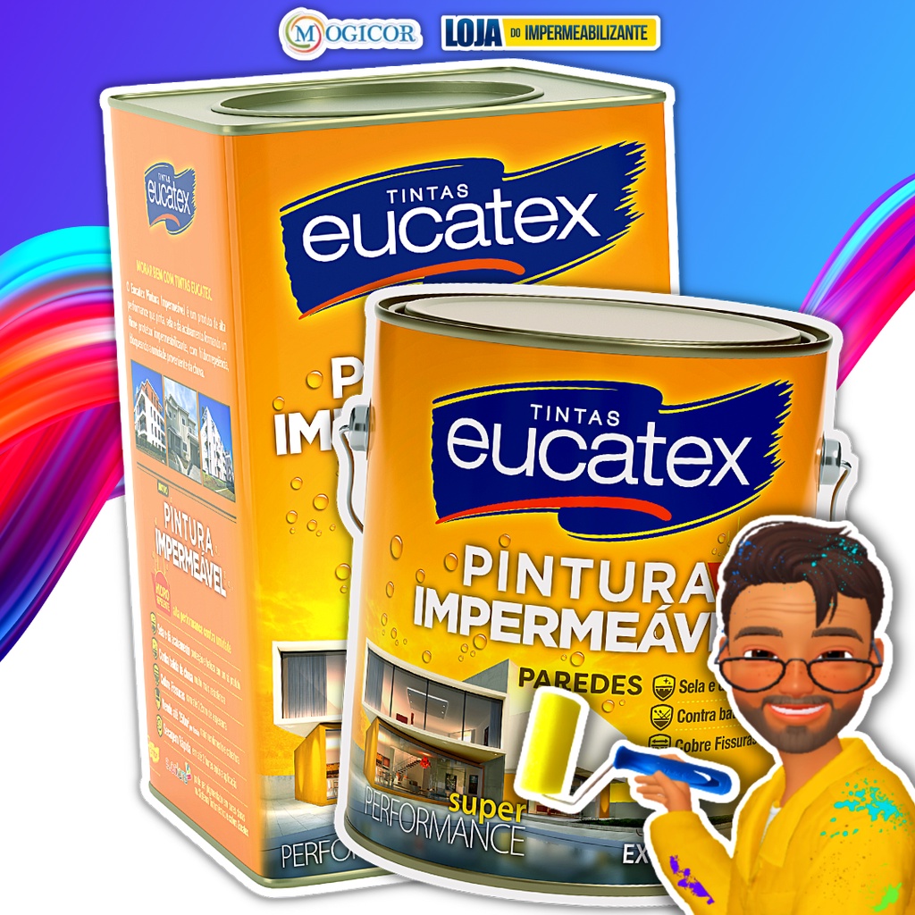 Tinta 3,6L ou 18L Impermeabilizante Acrílica Branca Eucatex Premium ou Suvinil P/ Paredes Pintura Impermeável