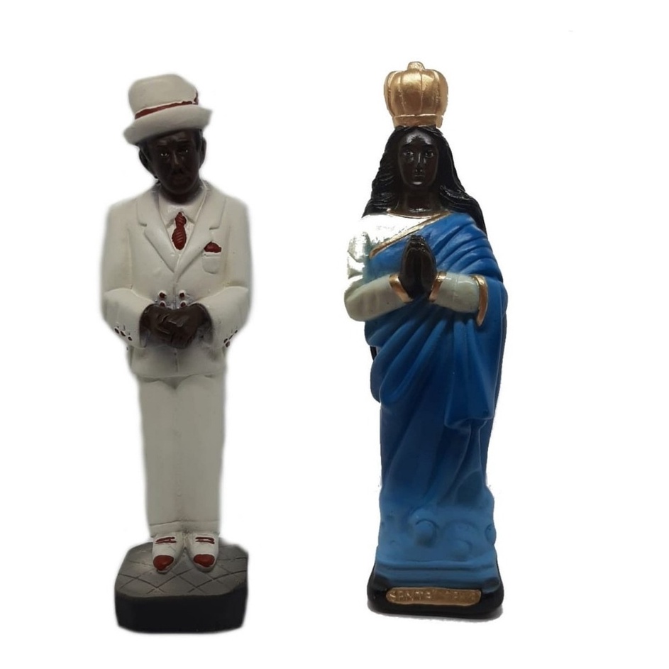 Escultura Estatueta Estátua Zé Pilintra E Santa Sara Candomblé Umbanda Imagem Em Gesso 22cm Altar Congá