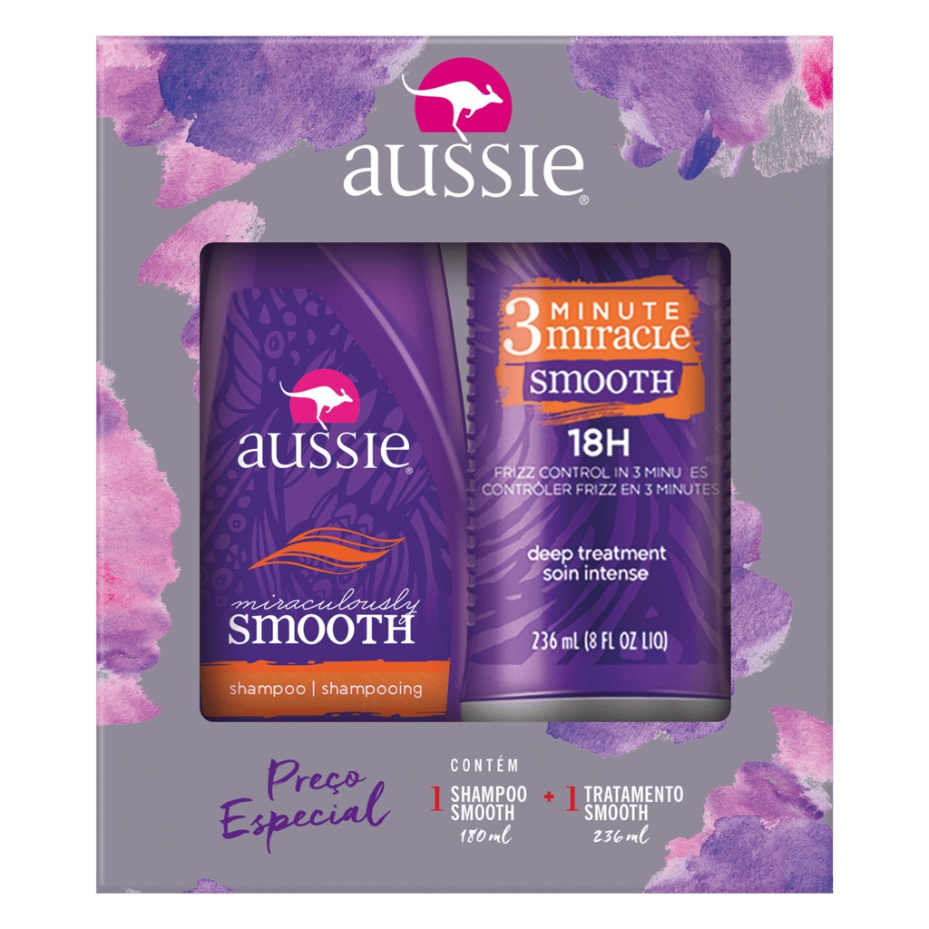 KIT AUSSIE 3 MINUTOS MIRACLE SMOOTH SHAMPOO COM 180ML + CREME DE ...
